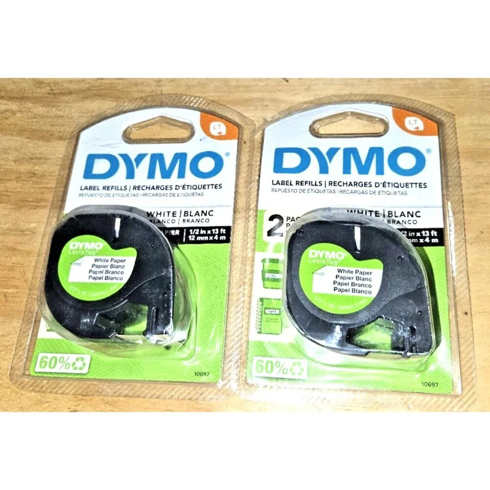 Dymo 10697 LT White Paper Label Refill Tape TWO 2 packs 1/2